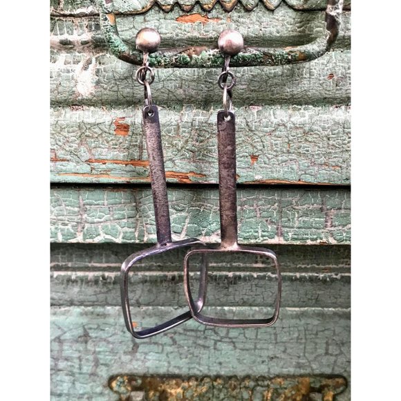 Vintage 1960s Abstract Dangle Earrings Sterling - Picture 3 of 11